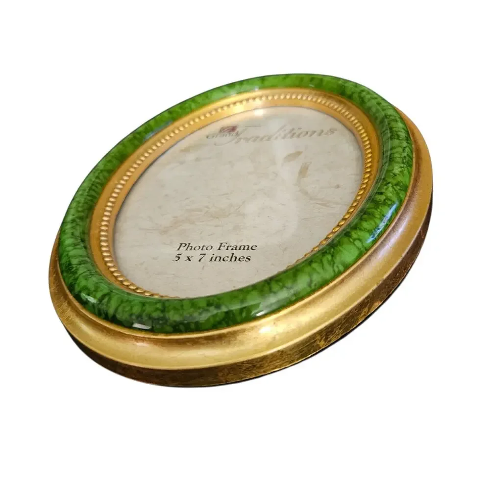 Grand Traditions Oval Green Marble Look Gold Tone Ornate Picture Photo Frame